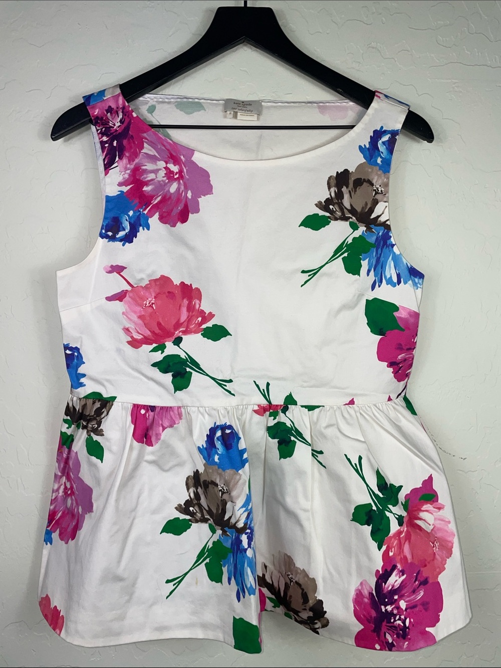 kate spade White Floral Peplum Top - Pink, Blue & Green